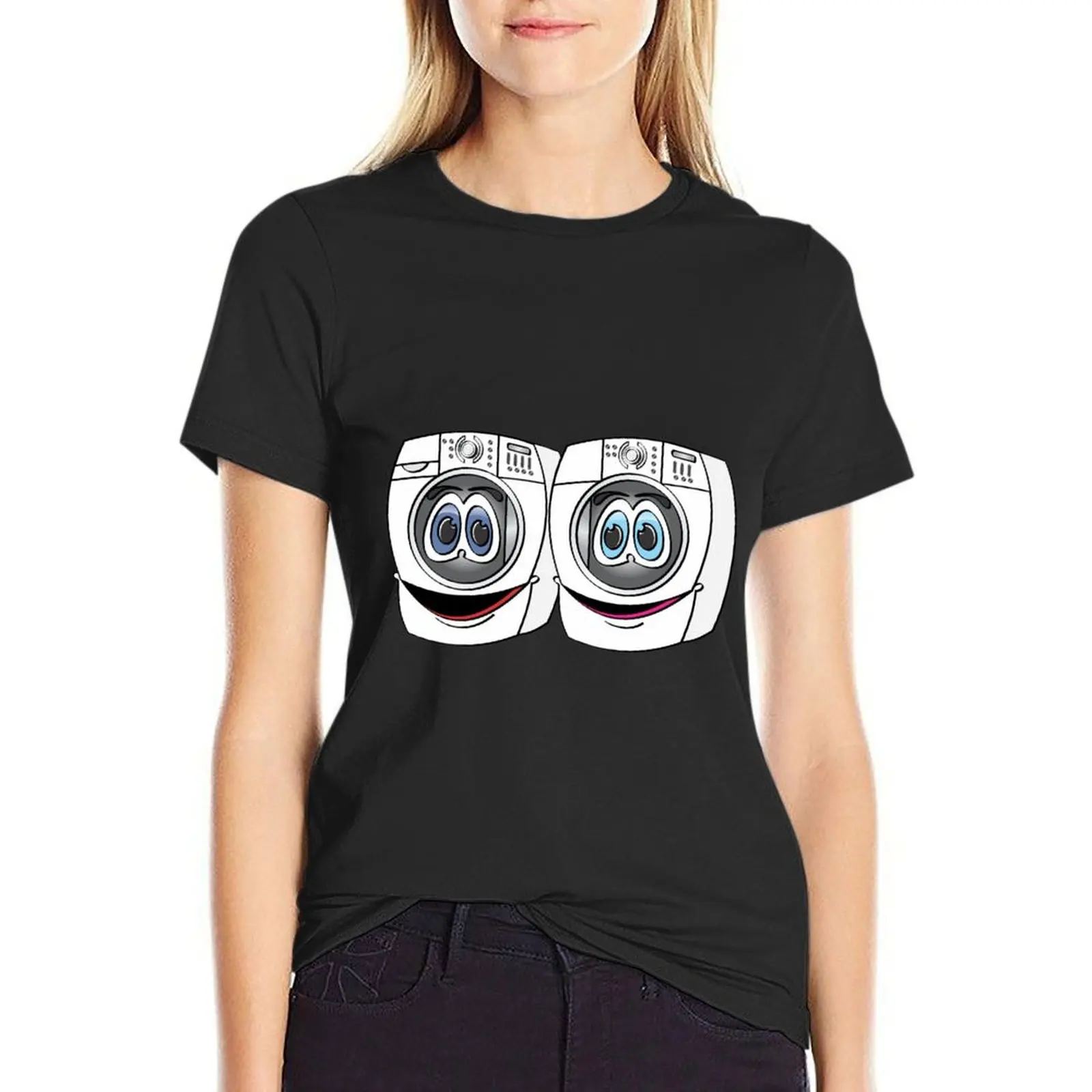 

White Front Load Washer Dryer Cartoon T-Shirt sports fans anime clothes funny quick-drying clothes for woman