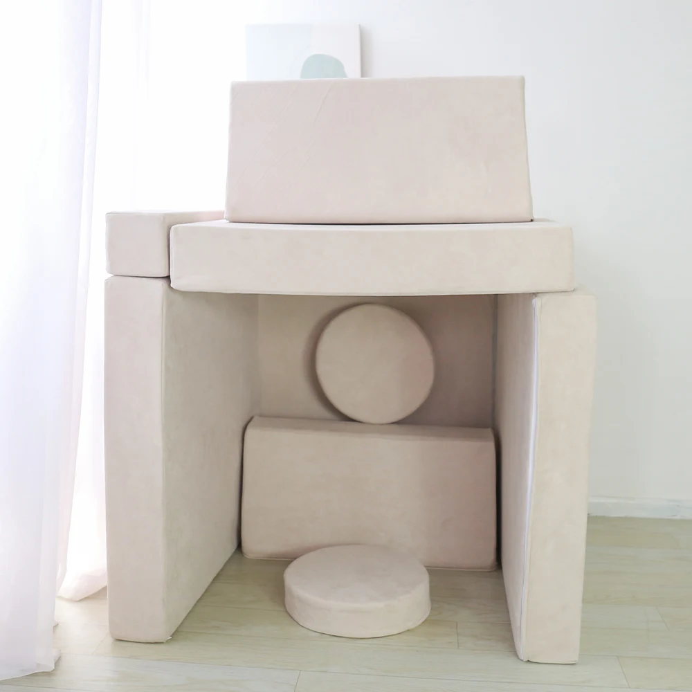 Sofa Modular Anak, Set Sofa Busa 10 Bagian, Dapat Dilipat, Dapat Dicuci, untuk Ruang Bermain & Ruang Tamu