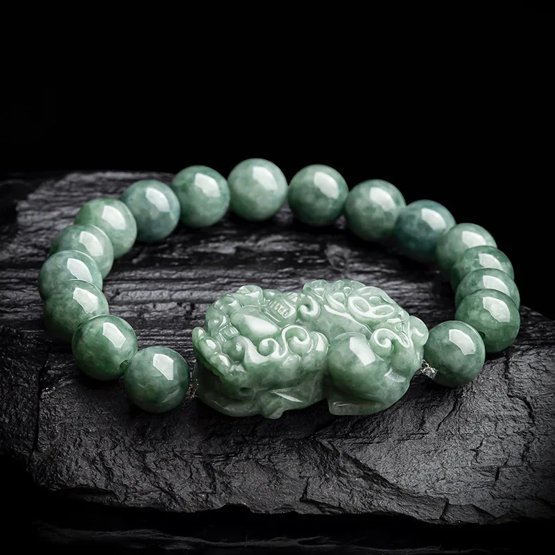 Natural Burmese Jadeite Pixiu Bracelet Amulet Designer Beads Bangle Jewelry Luxury Real Jade Carved Gemstone Gifts for Women