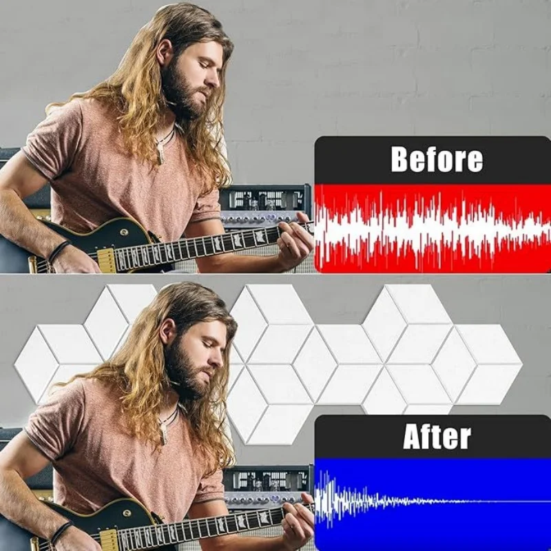 12Pcs Hexagonal Acoustic Panels Self Adhesive Sound Absorbing Wall Panels Noise Reduction Decor Soundproof Foam for Studio KTV