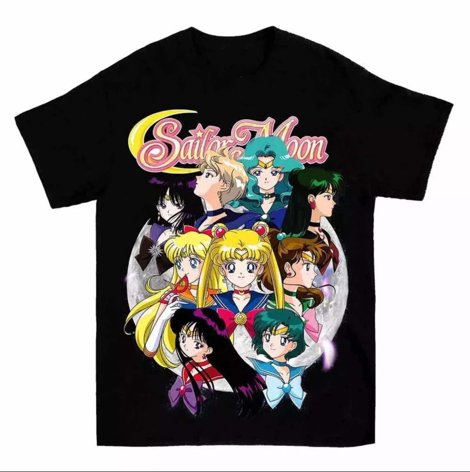 Image of T-Shirt 90er Anime Sailor Moon Retro Grafik Sommer Baumwolle Herren Damen Tee Streetwear Lässiger Trend Kurzarm Paar Hip-Hop Top