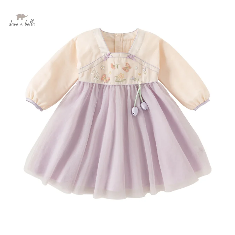 Dave Bella Princess Dress for Girls Baby Children 2024 New Autumn Sweet Gentle Mesh Fashion Casual Party Outdoor DB3241831