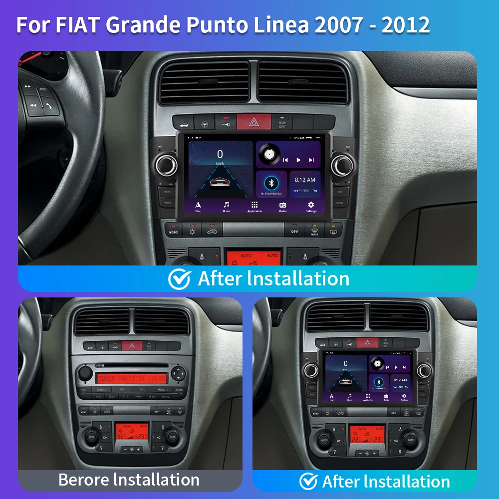 1Din Android13 Auto Car Radio Multimedia Stereo For Fiat Grande Punto Linea 2007-2012 Navigation Player GPS Carplay Head Unit 4G