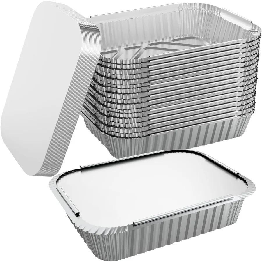 

50 PACK 8.3x6.2 Disposable Tin Foil Pans with Lids 2.25LB Aluminum Pans To Go Containers for Cooking Baking Catering Party Meal