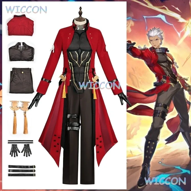 

asdh8@Fate Stay Night UBW archer Cosplay Costume Red Coat Full Set Game Honkai: Star Rail Wig Women Men Hallowen Party Ro