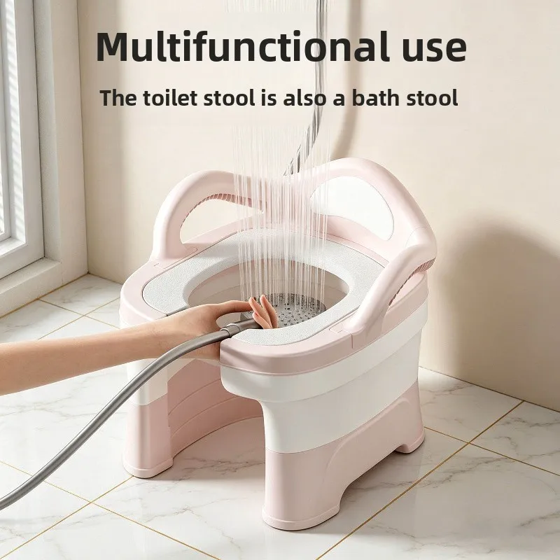 Ergonomic Armrests Pink Toilet Stool Plastic Commode Chair for Elderly Pregnant Portable Bidet Seat Bathroom Stools Soft Seat
