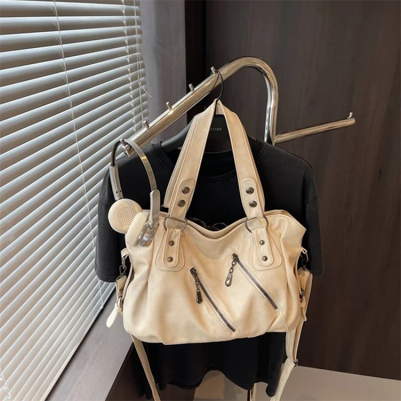 

Large Capacity Commuter Shopper Tote Bag For Women Casual Simple Vintage Fashionable Solid Color Design