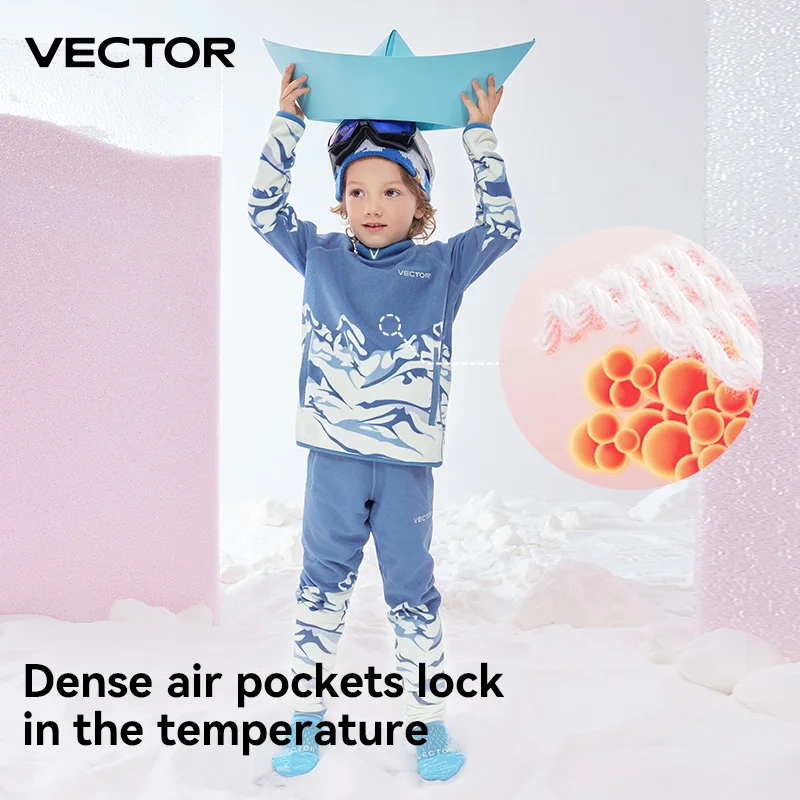 VECTOR Top e pantaloni in pile per bambini, ragazzi e ragazze, per calore e asciugatura rapida, sci all'aperto, snowboard, tessuto Lycra