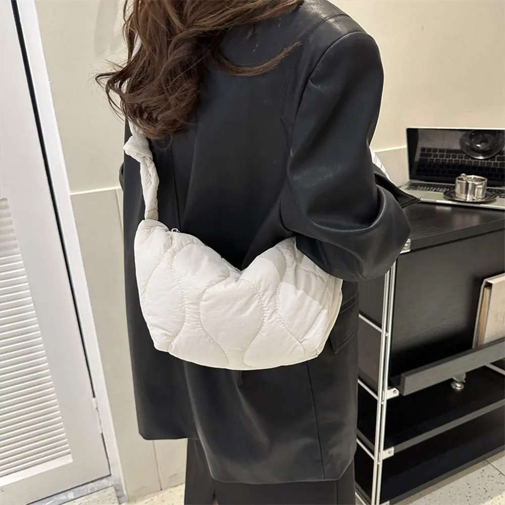 

Fashionable Quilted Crossbody Bag for Women's, Simple Zip Single Shoulder Bag Solid Color Casual Nylon Material Hobo Bag Handbag