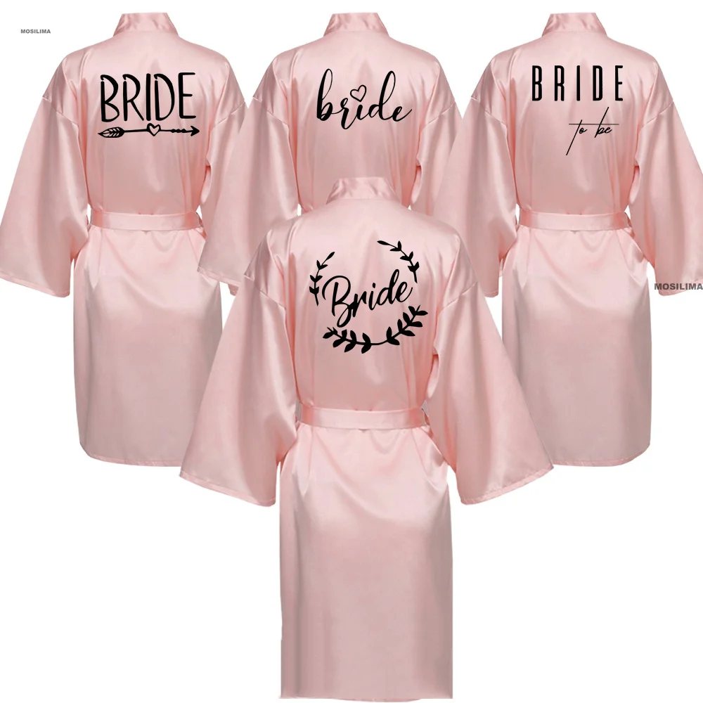 Women Silk Satin Short Night Printing Robe Kimono Robe Fashion Bath Robe Sexy Bathrobe Femme Wedding Bride Bridesmaid Robe CH002