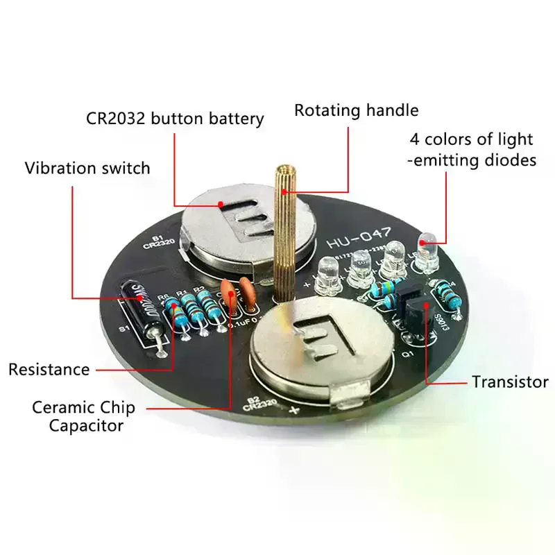 LED Rotating Gyroscope DIY Kit Blinking Lights Circuit Board Soldering Practice Electronics Kit For Beginner Soldering Learning