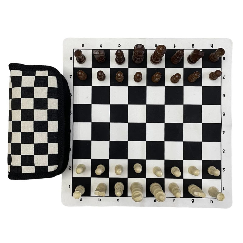 

Chess Set Portable Chess Game Board Wooden Chess King With PU Imitation Leather Checkerboard Storage Bag