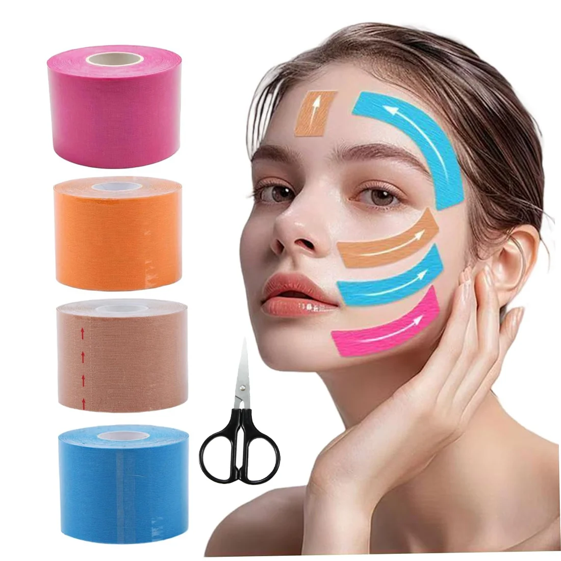 1Rolls Face Lift Tape, Face Lifting Strap Breathable Facial Eye Neck Tape Patches for Forehead, Cheeks and EyesFace Lift
