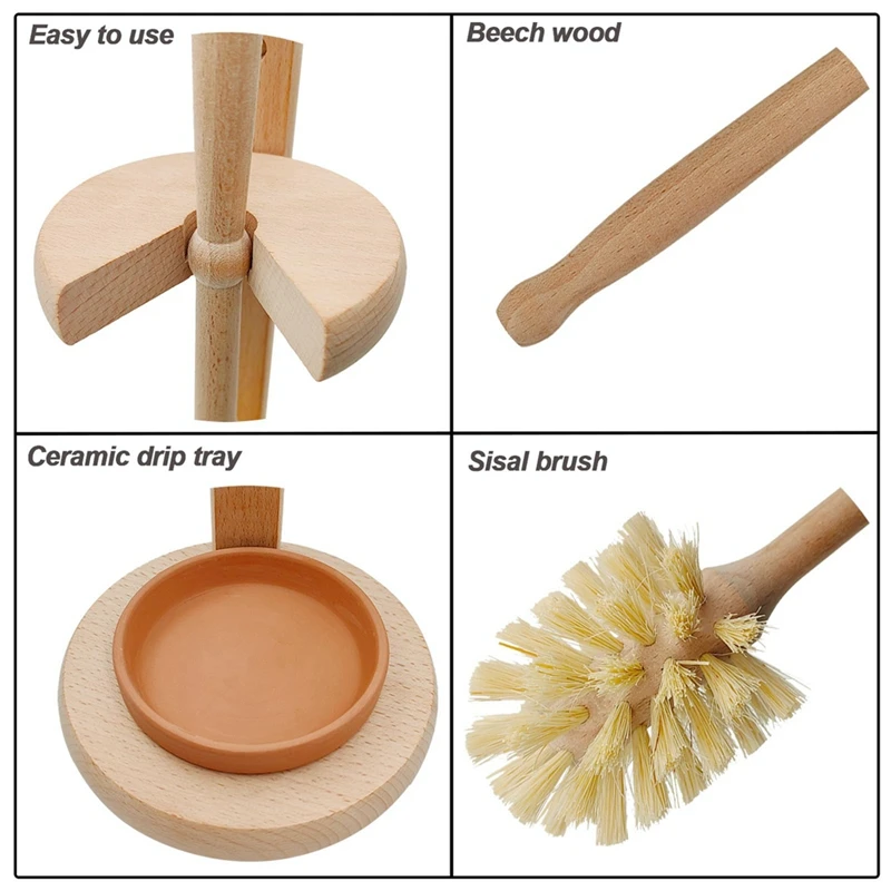 1 Set Wood Toilet Brush Wood Toilet Bowl Cleaner Brush For Bathroom, Toilet Scrubber With Stand