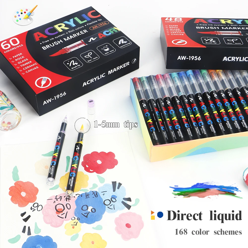 12-168 Colors Acrylic Paint Pen Marker Brush Tip Paint Marker For Rock Painting Wood Canvas Stone Christmas Gift DIY Craft image 4