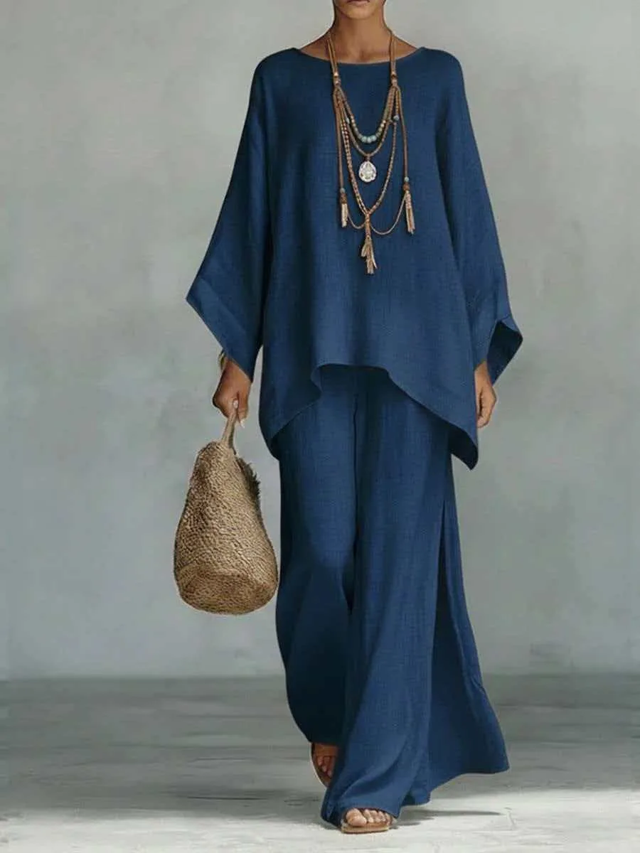 Spring Summer 2026 Women's Casual Loose Shirt Wide Leg Pants Ensemble New Arrival Cross-Border Simple Style Comfortable Suit