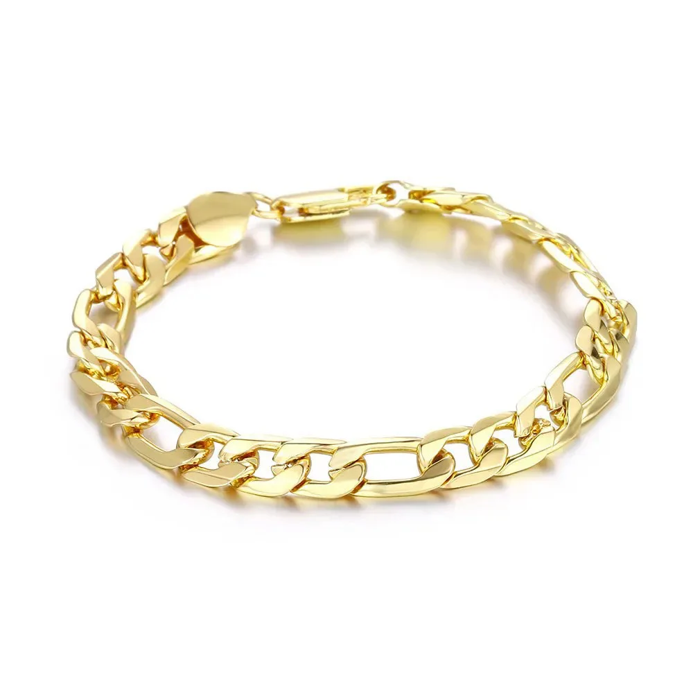 ALIZERO 8 Inch 925 Sterling Silver 8MM Gold/Silver Full Side Figaro Chain Bracelet For Woman Man Fashion Wedding Jewelry Gift