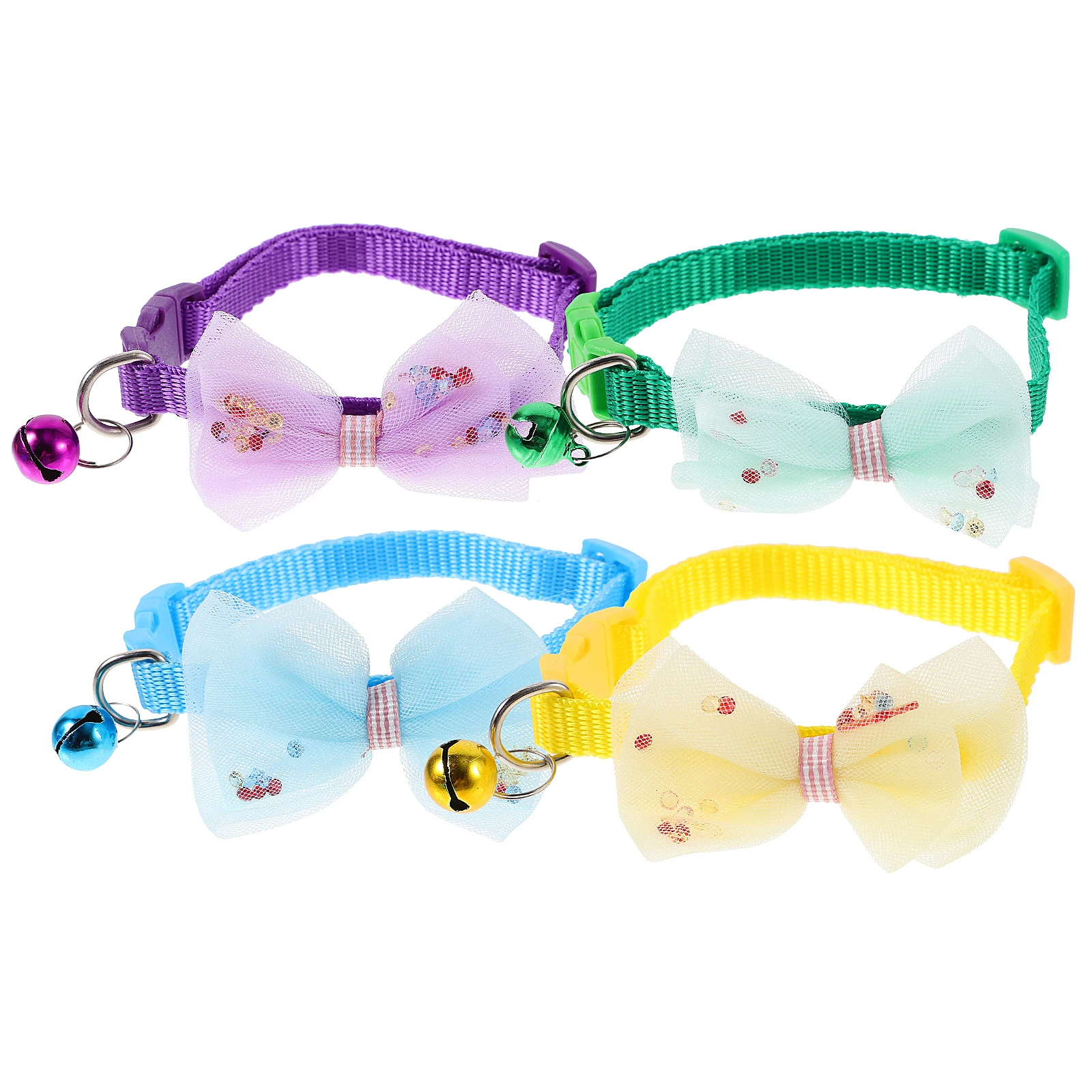 

4pcs Separated Cat Collar Baby Bow Tie Bell Adjustable Safety Collars for Small Cats Yellow Green Blue Accessories