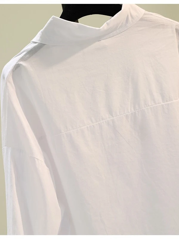 트렌디한 자수 만화 캐릭터 면 린넨 여성용 루즈 캐주얼 화이트 셔츠 한국 스타일 예술적 봄 가을 신상품