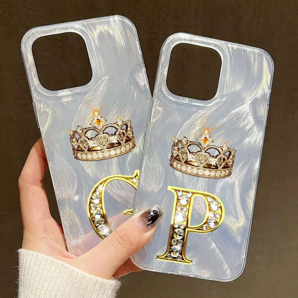 

Crown Initial Letter P G Y Phone Case For iPhone 16 15 14 11 Pro Max 12 13 Mini 16 Pro X XS XR 8 Plus Fashion Fundas Back Covers