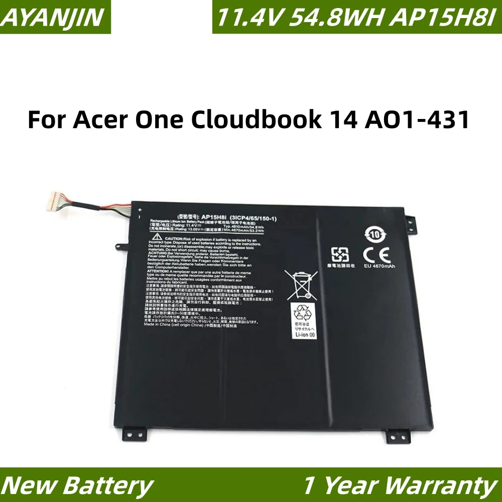 Ap15h8i Laptop Batterij Voor Acer Een Cloudbook 14 AO1-431 Serie 3icp4/65/150-1 11.4V 54.8wh 4810Mah