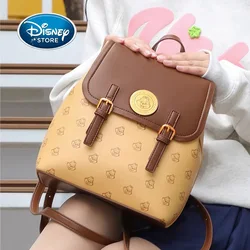 Disney Girls Backpack High Quality Leather Chip 'n Dale Print Bag Minimalist Magnetic Buckle Flip Backpack For College Students