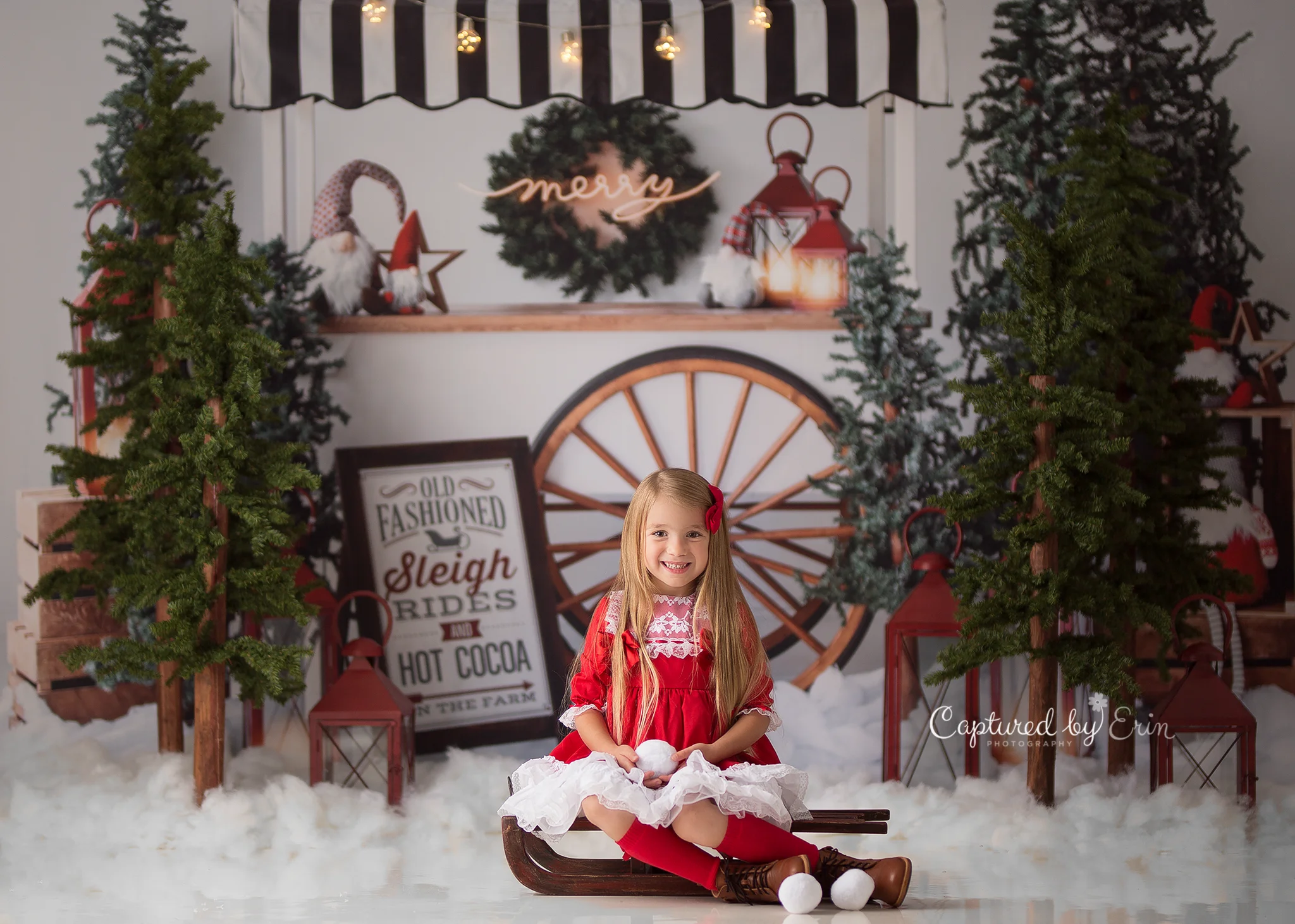 Christmas Sled Retail Store Backgrounds Kids Adult Photography Props Child Baby Snowscape Xmas Tree Decors Photo Studio Backdrop