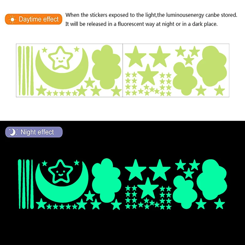 Glow-in-the-dark Stickers Stars Moon Meteor Wall Stickers Bedroom Children's Room Wall Decoration Cartoon Luminescent Stickers