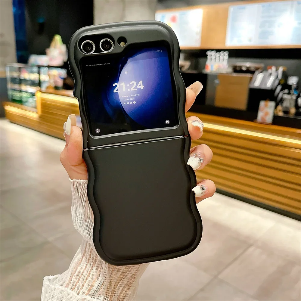 Matte Wave Edge Silicone Phone Casefor Samsung Galaxy Z Flip 6 5 4 3 Z flip3  Airbag Gasbag Shockproof Soft Cover with Hinges