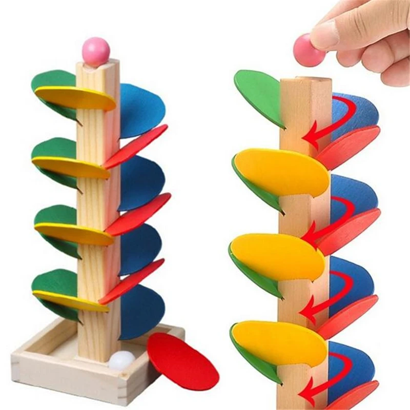 Montessori Educational Toy Wooden Tree Marble Ball Run Track Game Baby Kids Children Intelligence Educational Toy Hot!