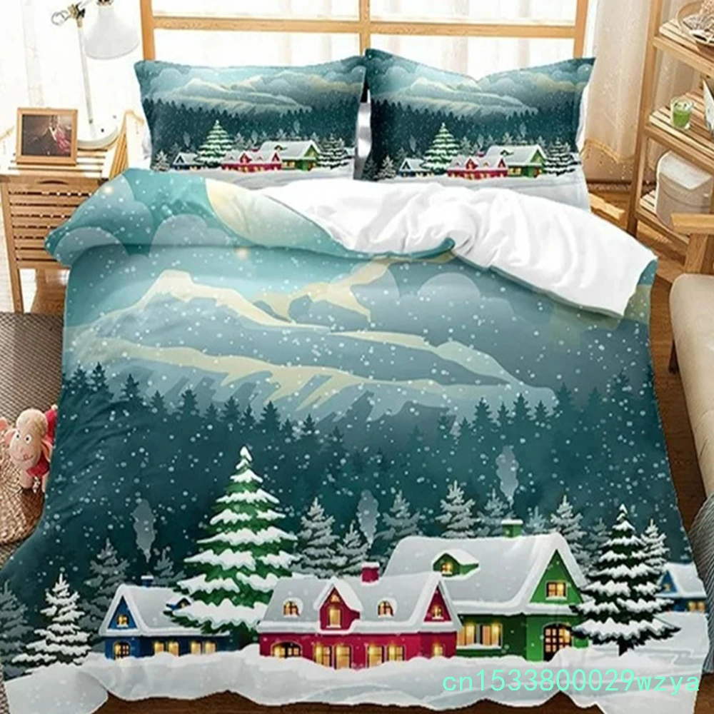 Weihnachts-Bettbezug für Mädchen und Jungen, Kinderbettwäsche, Landhausstil, Weihnachtsbaum, Cartoon, Niedlicher Schneemann, Bettdecke, Schlafzimmerdekoration