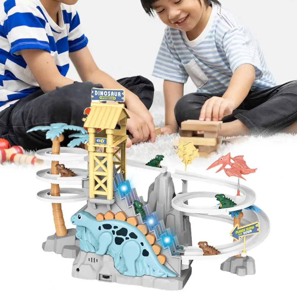 1 Set Cute Dinosaur Slide Toy Set  Loop Tracks ABS Plastic Electric Track Toy  Dinosaur Climbing Stair Toy Rail Racing Track