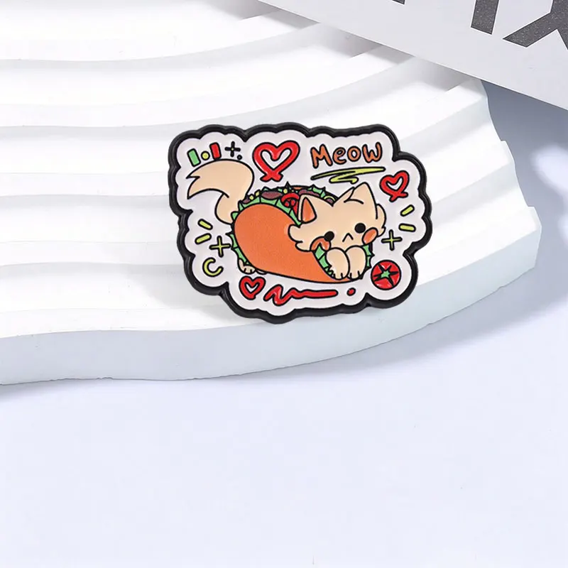 Mexican Taco Cat Meow Cartoon Badge Cute Taco Kitten Animal Enamel Pin Fashion Backpack Lapel Hat Badge Jewelry Gift for Friends