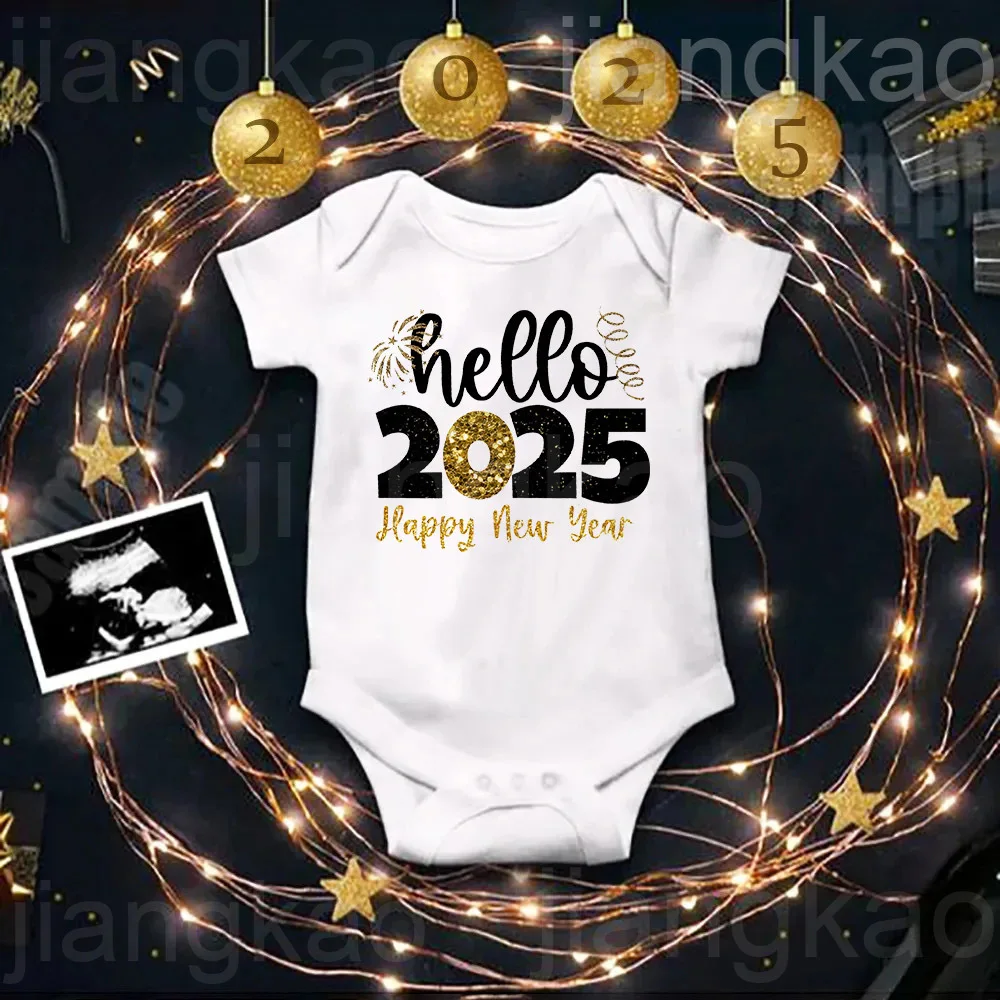 

Hello 2025 Baby Bodysuit Inant Romper New Year Baby Outfit Toddler Short Sleeve Jumpsuit Boys Girls Clothes Newbron Shower Gift