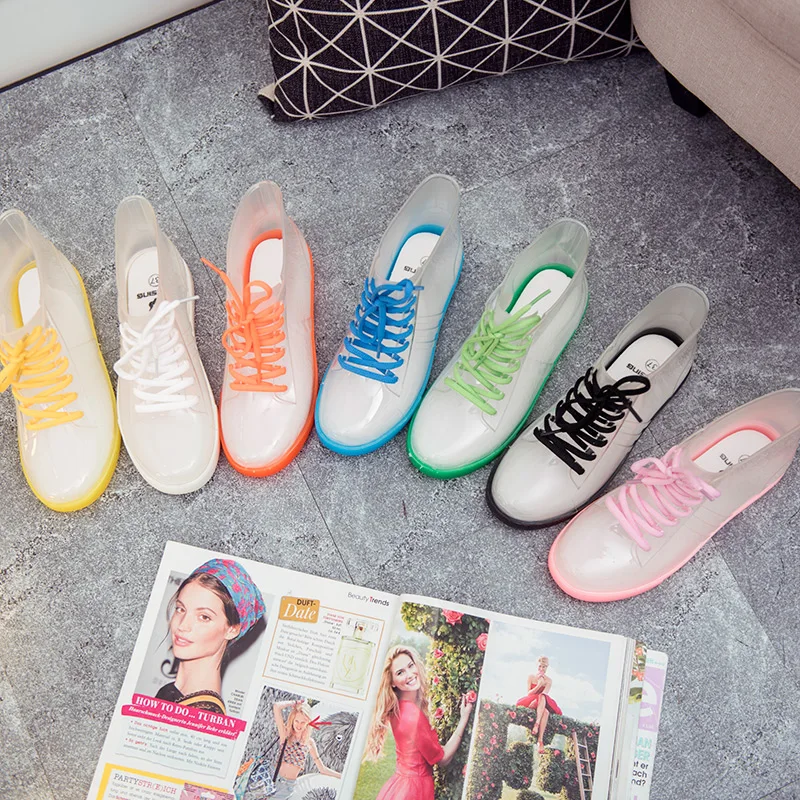 Fashion Waterproof Shoes Rainshoes Jelly Transparent Anti-Slip Rain Boots Shoe Cover Woolen Cotton Rubber Boots Female Short