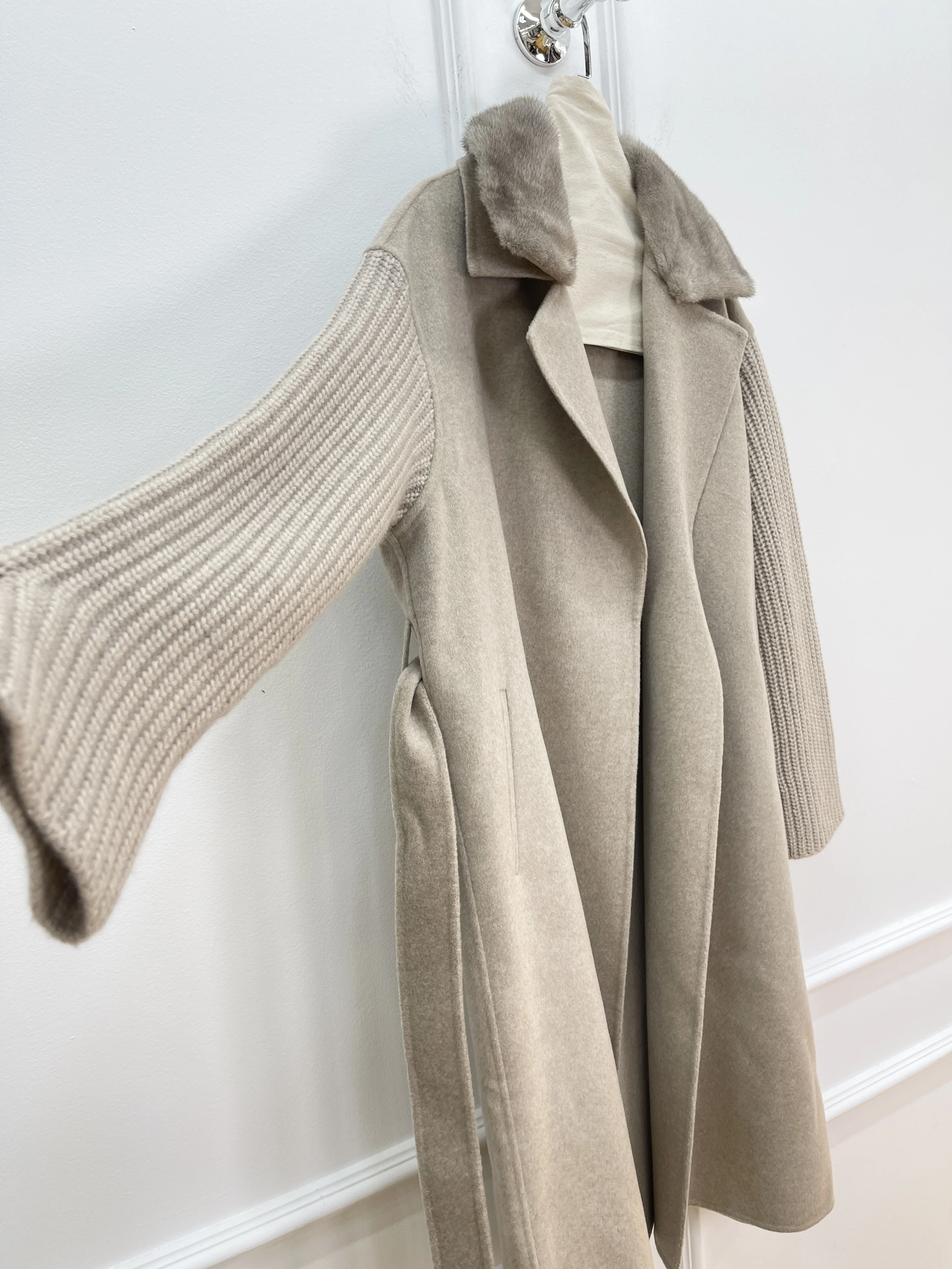 Manteau en cachemire mi-long pour femme, col en vison, cravate à la taille, manteau en laine amincissant, nouvelle collection automne et hiver 2025