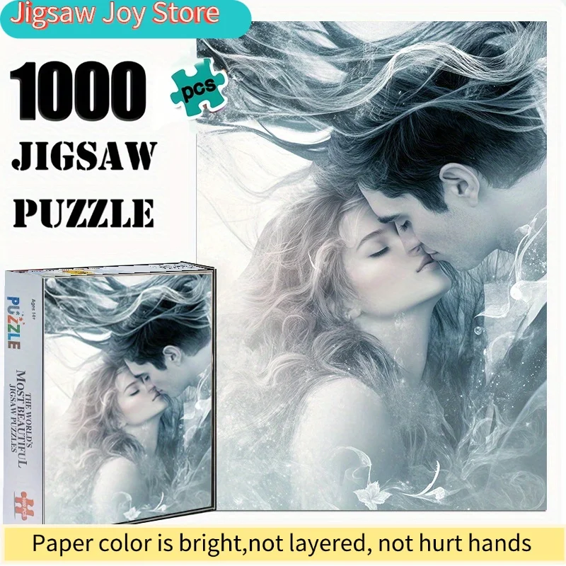 

1000pcs Jigsaw Puzzle for - Romantic Couple Embracing with Flowing Hair Art, Intermediate Challenge, Portable Rectangular Desi