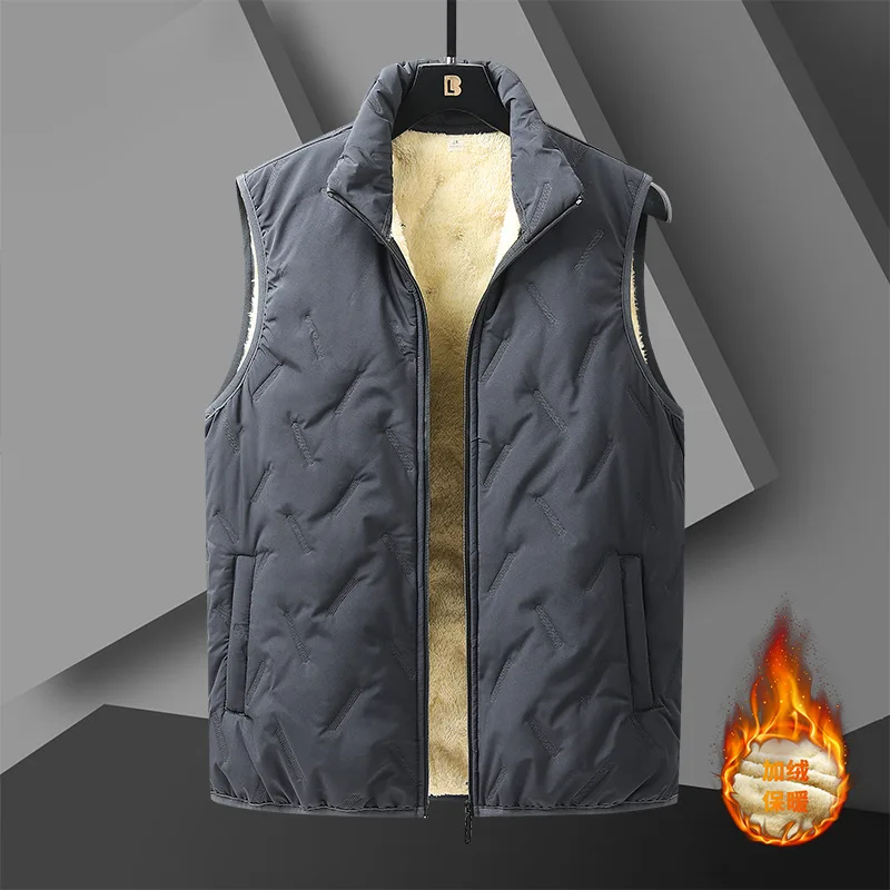 

Men's Fleece Vest, Wool-lined, for Autumn and Winter, Warm Cotton Jacket, Stand-up Collar, Waistcoat, Outerwear for Men.
