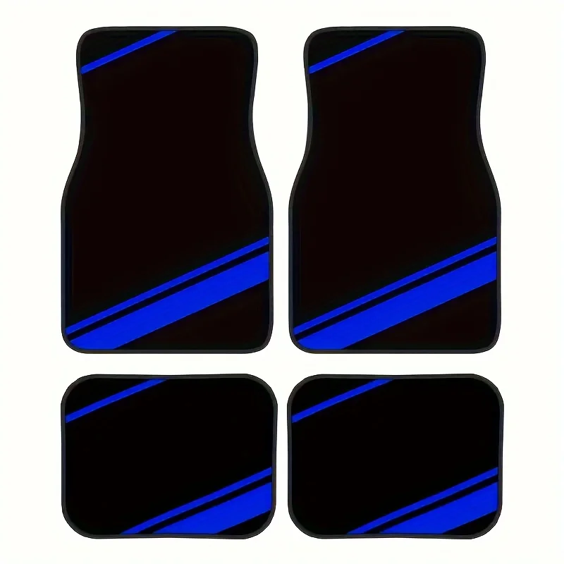 4Pcs Car Floor Mats with Blue Stripe Design- universal - simple and generous, racing style perfect gift for men and women!