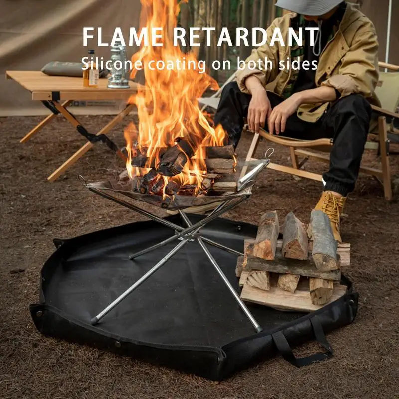 Hexagonal Foldable Firewood Bag Ember Mat Fire Pit Fireproof Mat Heat Resistant Fireproof Pad With Hanger Ear For Camping BBQ