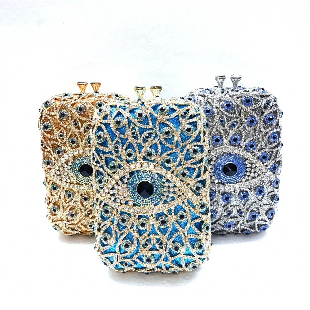 

Lucky Evil Eye Rhinestone Evening Bag, Crystal Hardcase Clutch Purse for Wedding, Party, Prom & Night Out