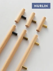 Nurlin Brass Beech Cabinet Handle Nordic Style Wooden Furniture Drawers Wardrobes Pull T-bar