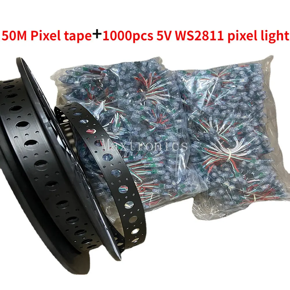 ใหม่1000Pcs DC5V WS2811 12มม.สีพิกเซล LED หลอดไฟโมดูล IP68กันน้ำ50M Diy Black Band เทปยืดหยุ่นหรือชุด