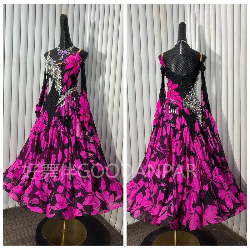 

flower printed fabric ballroom dance dress Modern dress Waltz Tango Ballroom Dance costumes standard dance dress