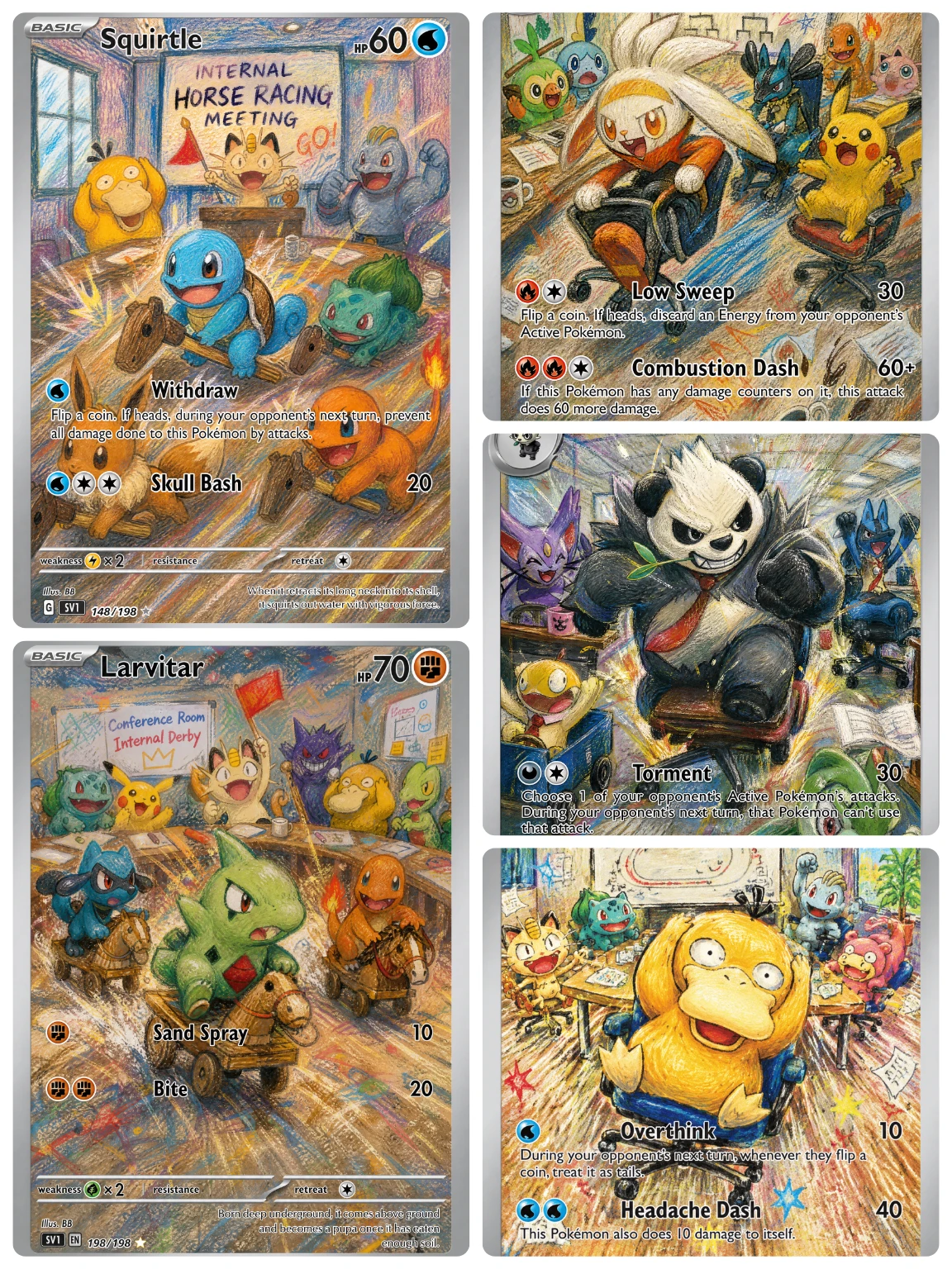 PTCG Cards Office Internal Derby Set Holo Rare Cards Squirtle Raboot Larvitar Pangoro PTCG Cards Gift Collection PKM DIY Gift
