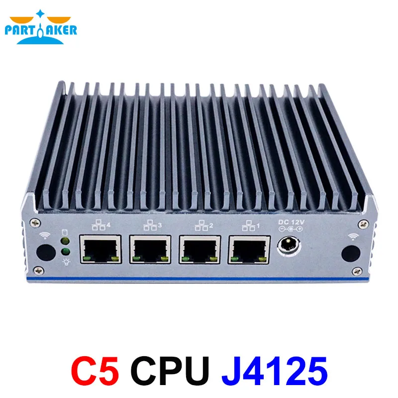 Partaker C5 Fanless Mini PC pfSense ไฟร์วอลล์อุปกรณ์ Quad Core J4125 VPN 4 x i210 i211-AT LAN เครือข่าย Router Firewall Mini PC