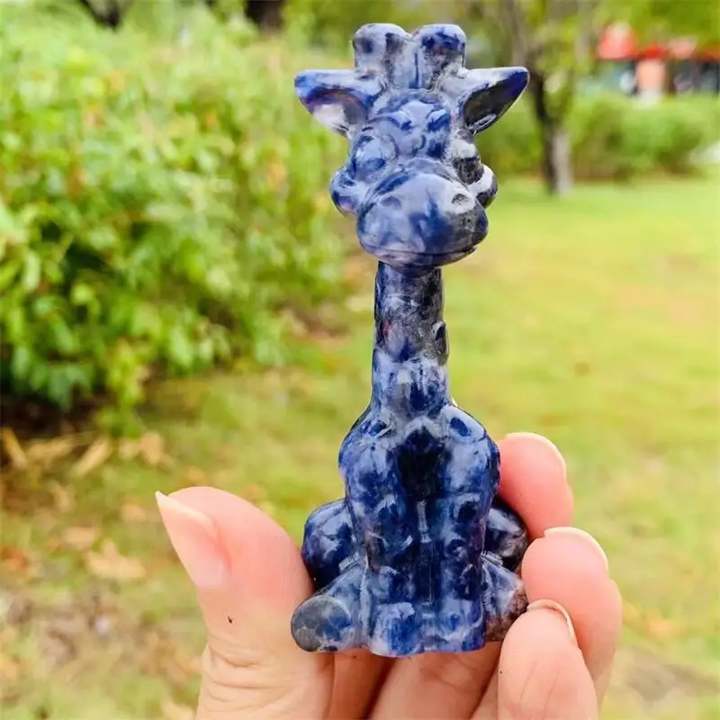 

8.5CM Natural Blue Sodalite Giraffe Carving Healing Gemstone Animal Figurines Reiki Stone Lucky Decoration Gift 1PCS