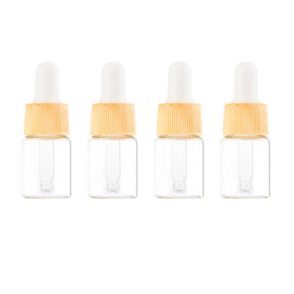 Dispenser contagocce in vetro trasparente con venature del legno da 4 pezzi Bottiglia da 5 ml per toner di olio essenziale Conservazione di bellezza fai-da-te