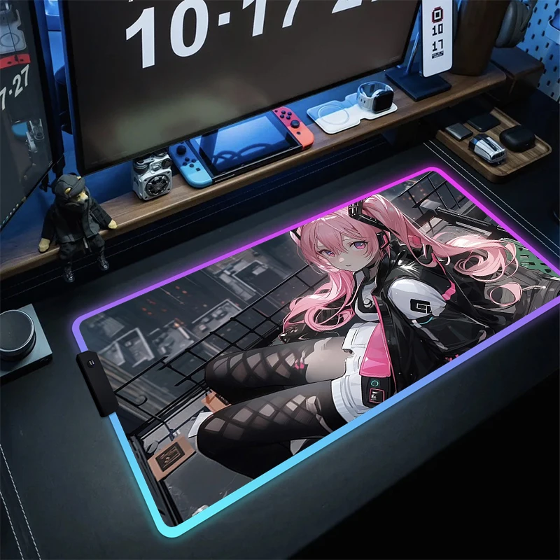 Imagem -02 - Anime Girls Rubber Mouse Pad Antiderrapante Led Gaming Mousepad Tapete de Teclado Tapete de Bloqueio do Jogo Acessórios Rgb