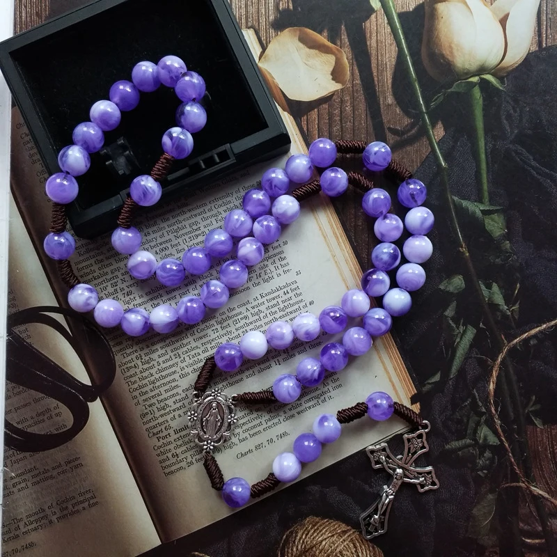 Cottvott الكاثوليكية اليد حبل مضفر سلسلة حبات المسبحة قلادة مريم العذراء المسيح يسوع الصليب قلادة قلادة مجوهرات هدية #2